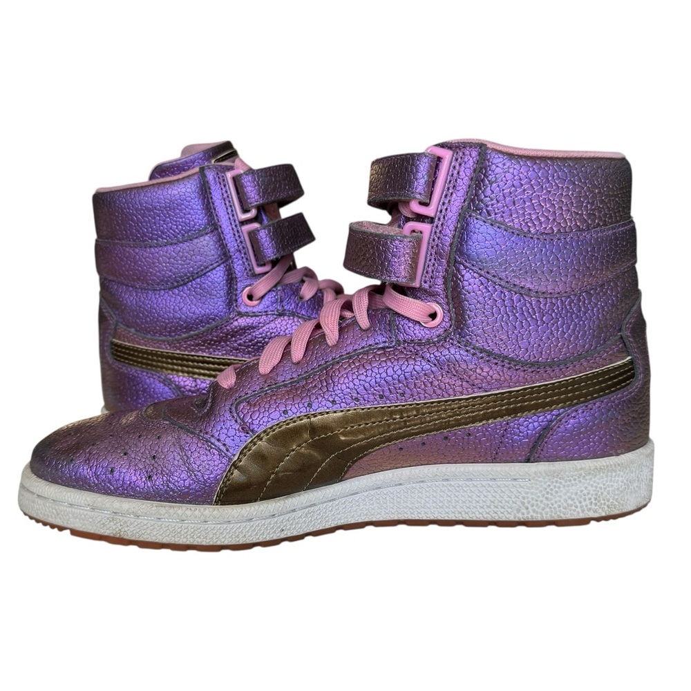 Puma Purple Metallic High-Top Sneakers with Pink Laces and Gold Stripe - Picture 5 of 9